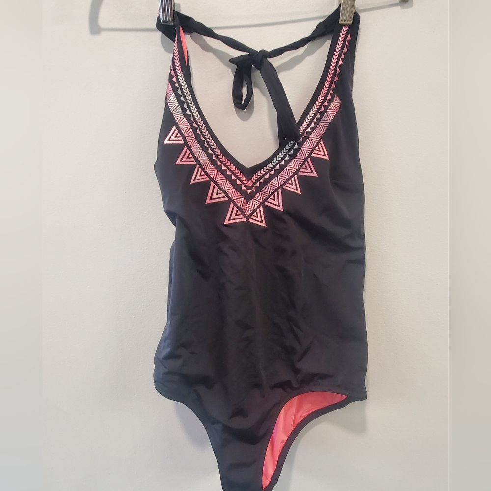 PINK Victoria’s Secret Black and Pink One Piece Swimsuit AZTEC Print